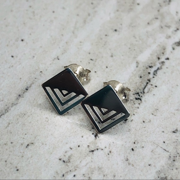 925 Sterling Silver Geometric Square Earrings - Picture 11 of 16